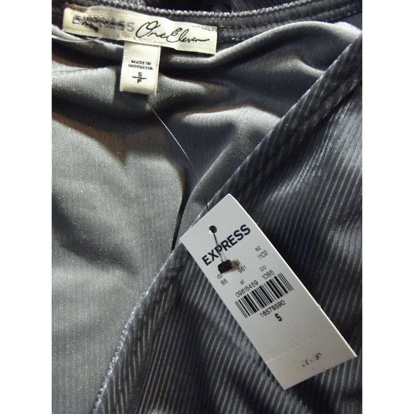 Express One Eleven XS Silver Gray Velvet Ribbed Wrap Shirt tie top blouse 0-2 - Picture 5 of 11